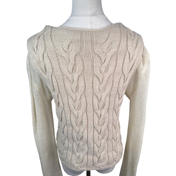 ZARA Womens Small Cable Knit Sweater Cream Acrylic/Wool Blend - Picture 7 of 13